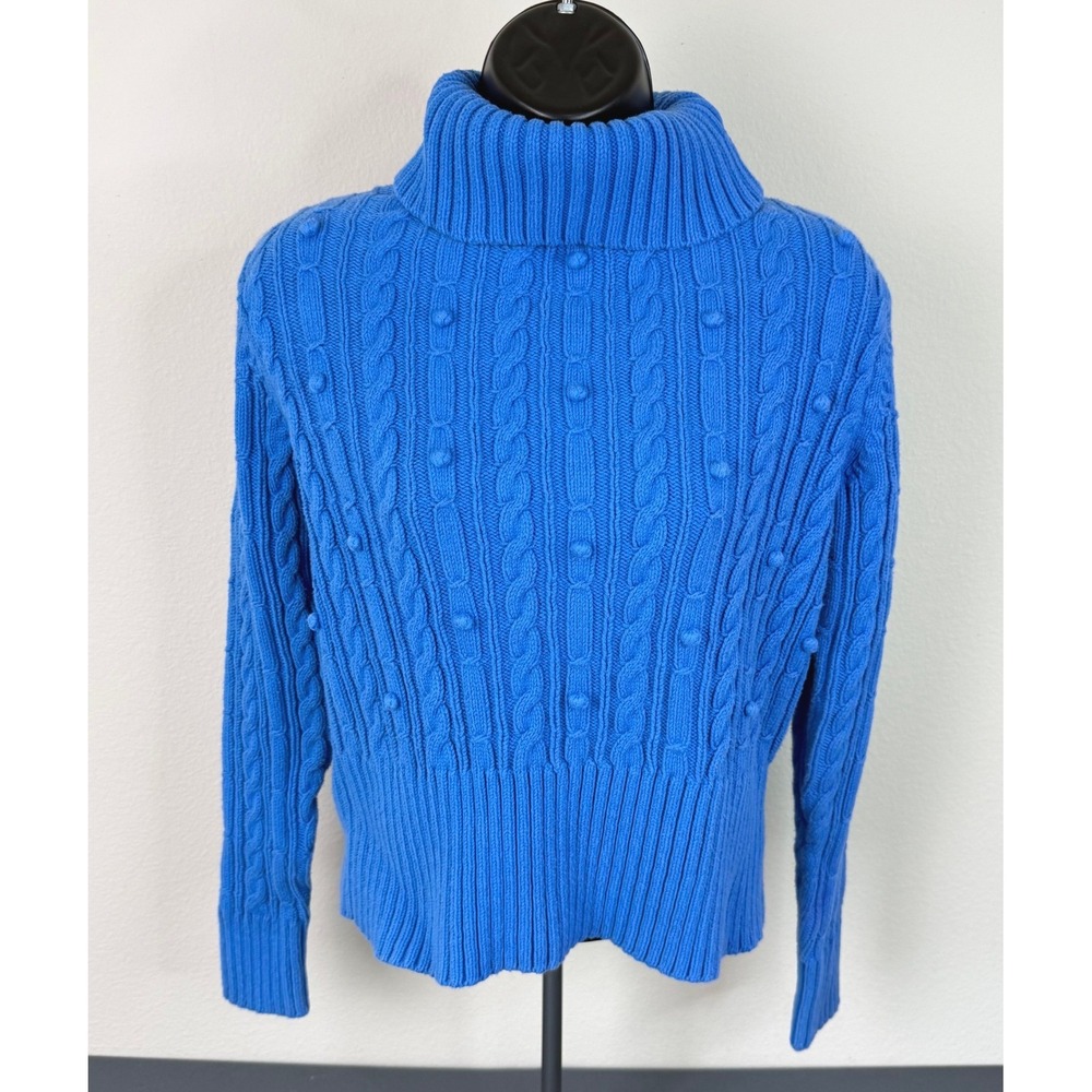 Liz Claiborne Women's Turtleneck Chunky Cable Knit Pullover Sweater Blue Small
